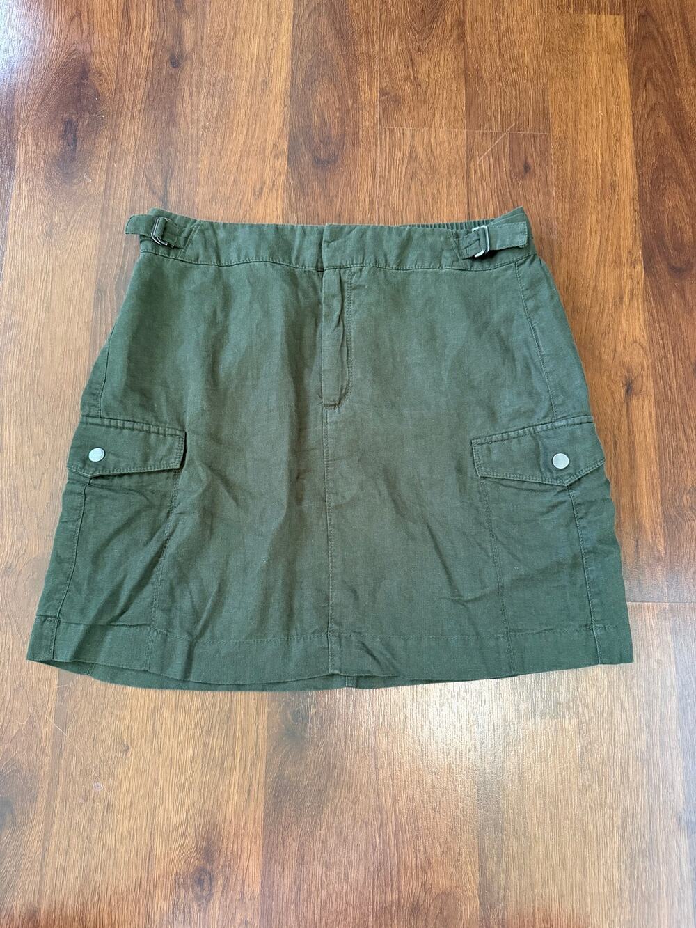 Athleta Voyager Linen Cargo Skirt Green Sz 10 High Rise Casual Lightweight